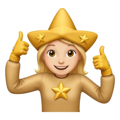 HD a smiling happy dancing star with both gloved hands doing thumbs up and blue background sticker