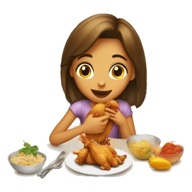 Girl eating chicken on the table sticker
