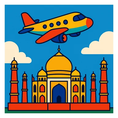 colorful airplane flying over the Taj Mahal sticker