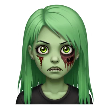 zoombi girl cabelo liso preto franja de lado cabelo partido de lado risquinho na sobrancelha e um piercing na sobrancelha um piercing no nariz cabelo longo zoombi verde ne tipo esse o  sticker