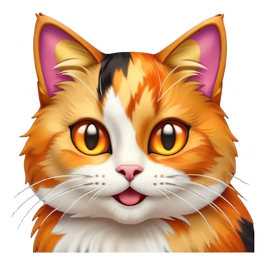 Cinematic Comical Calico Cat Portrait Emoji, Head tilted dramatically with an exaggeratedly surprised expression, showcasing a vibrant patchwork fur of orange, black, and white with wide, comically expressive eyes, simplified yet hilariously detailed, glowing with a sassy, golden radiance, high shine, exuding playful mischief and cheeky feline attitude, styled with a soft glowing outline, capturing the essence of a calico cat that looks ready to leap off the screen with mischievous flair! sticker