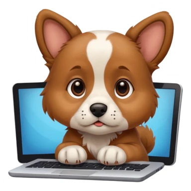 Puppy day dreaming at computer about his girlfriend  sticker