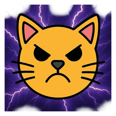 Add a dramatic lightning background behind the angry cat, keep the color outline icon style. sticker
