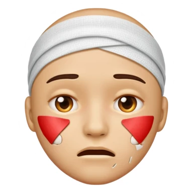 injured face emoji with bandages or scars, painful expression sticker