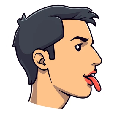 clear side profile of a man sticking his tongue out, complete side view showing the side of face sticker