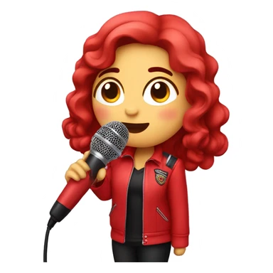 rosalía with a red biker uniform and holding a microphone sticker