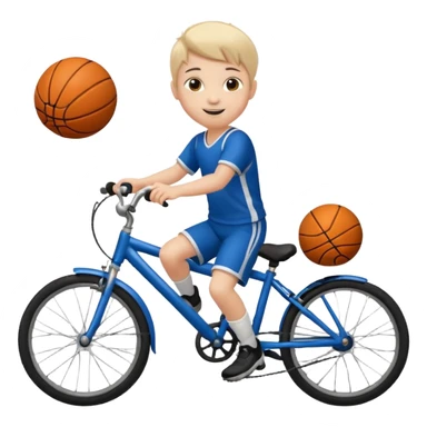 A child on a bicycle, with a soccer ball and a basketball nearby sticker