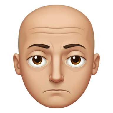 Steven Miller, bald, scowling expression, narrow rectangular head, bottom lip sticking out, eyelids almost closed and lower on the outside, very dark circles around eyes sticker