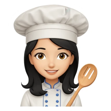 Create a cute girl, black hair, Middle Eastern with lashes  chef🧑‍🍳 emoji, barbie vibes tan skin black long hair with long lashes  sticker