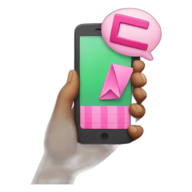holding a smartphone with big pink check mark on the screen sticker