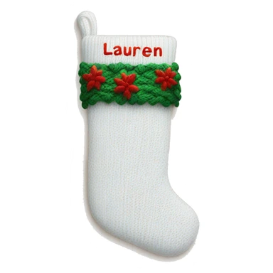 white knit christmas stocking with the name lauren written on it  sticker