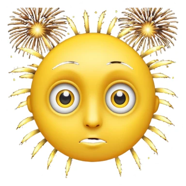 yellow face with wide eyes, fireworks in the background sticker
