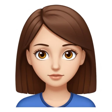 Emoji de chica blanca con cabello castaño lacio y ojos cafés con pestañas bonitas sticker