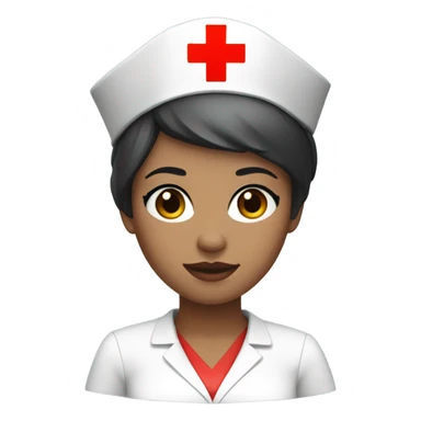 short pixie cut black straight hair female nurse with red cross sign hat wearing dress
pale skin color sticker