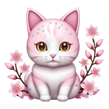 Pastel shiny glittery pastel pink and white Sakura flowers cat with sprinkles on top sticker