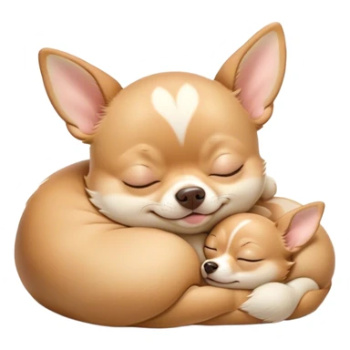 Cinematic Meme-Worthy Chubby Sleeping Fawn Chihuahua Portrait Emoji, Head resting peacefully with a contented smile, showcasing a delightfully chubby build and a luxuriously soft fawn coat, eyes shut in a serene nap, Simplified yet hilariously adorable features, highly detailed, glowing with a soft, drowsy light, high shine, relaxed and utterly lovable, stylized with an air of playful laziness, bright and heartwarming, soft glowing outline, capturing the essence of a comically sleepy Fawn Chihuahua, so meme-worthy it feels like it could instantly become the next viral sensation of adorable slumber! sticker