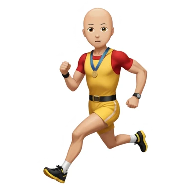 one punch man picking running a marathon with gold medal sticker