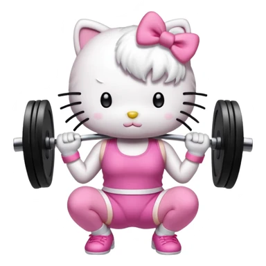 Hello kitty lifting weights focusing on glute workouts sticker