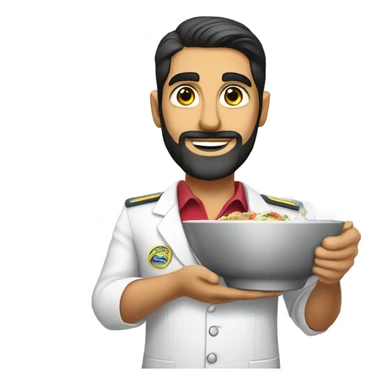 Male Persian Flight attendant with beard eating Chinese food headed to china sticker
