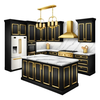 Luxurious black marble kitchen with gold and white accents  sticker