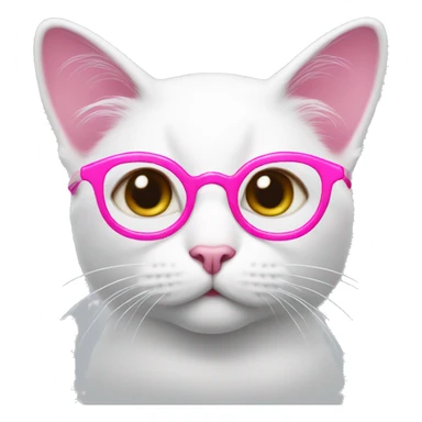 White cat with pink ears and browns eyes and bright pink glasses  sticker