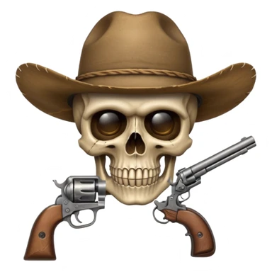 A skull with a vowboy hat and a gun sticker