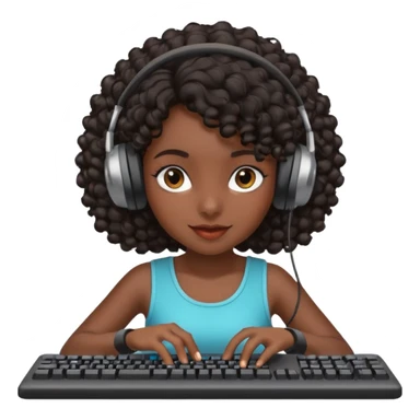 Dark Spanish girl with dark curly hair, wearing a gaming headset and playing with keyboard and mouse   sticker