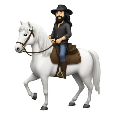 White guy with long black hair and black beard riding a horse sticker