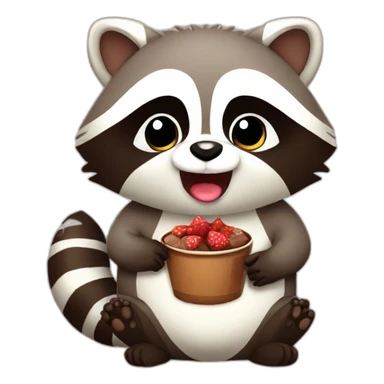 Cute fat raccoon with chocolate sticker