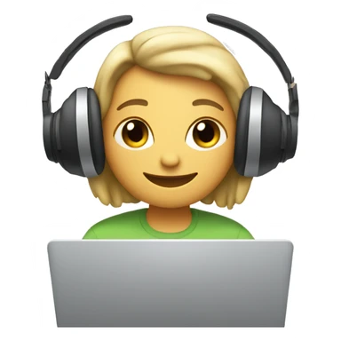 2d emoji working on laptop with headphones sticker