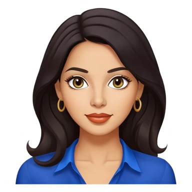 Lynette Torres, Puerto Rican actress with olive-tan complexion, beautiful facial features, bright expressive eyes, defined cheekbones, full lips with warm smile, long flowing dark hair, wearing a stylish blue blouse sticker
