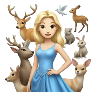 Blonde princess wearing blue gown surrounded by animals sticker