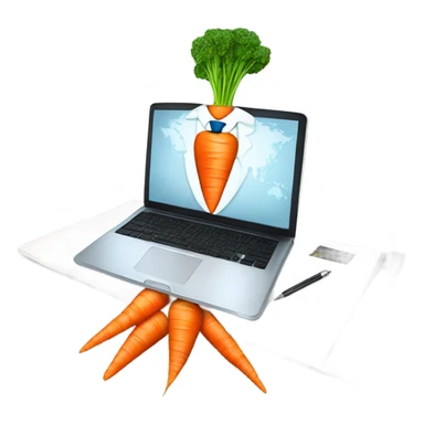 nerate a serious carrot emoji in business attire, analyzing charts and graphs on a laptop screen. sticker