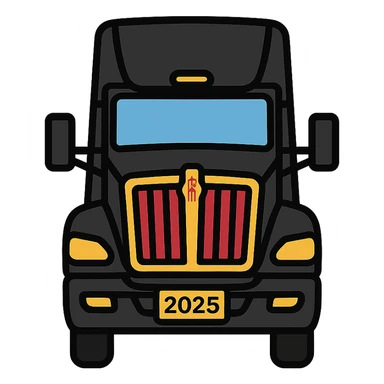2025 Kenworth T680, black, front view, detailed vector illustration sticker