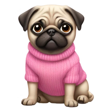 Pug wearing a pink jumper  sticker