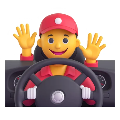 3D smiley emoji, round shape, bus driver: wearing a cap, behind the steering wheel, two hands on the wheel, not tangled, funny face, transparent background sticker