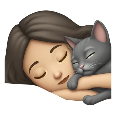 Brunette girl  sleeping with grey cat  sticker