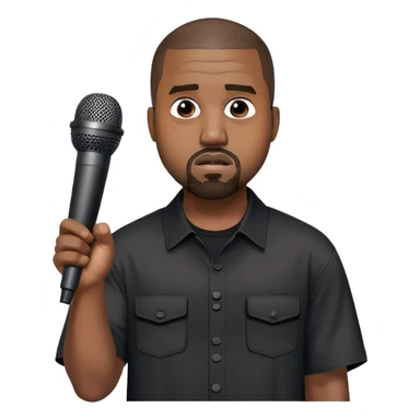 Shrugging Kanye west upper body black button up short sleeve shrugging with mic in hand sticker