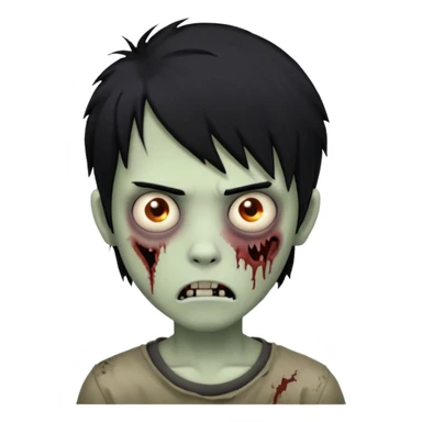 Boy, zombie, black hair, medium long, emo, shaggy, dark, spooky, creepy expression emoji | AI Emoji Generator sticker