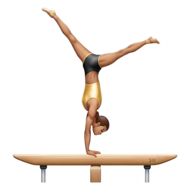 An artistic emoji of a professional sports acrobat performing a stunning balance pose on a narrow beam. The acrobat showcases perfect control, flexibility, and strength, executing an elegant handstand. The background features a bright gymnastics arena with spotlights. sticker