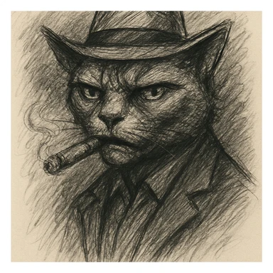 Make the cigar lit and the cat smoking with visible smoke in pencil sketch style. sticker