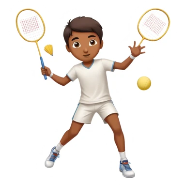 an indian kid, male, between 8-12 playing badminton and making a great shot sticker
