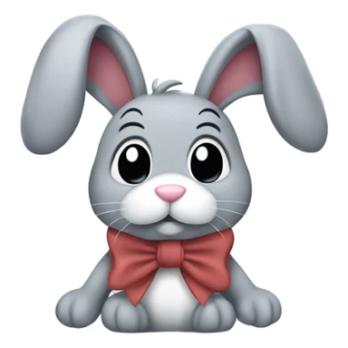 grey raggedy bunny security blanket with ears hanging down and bow on neck sticker