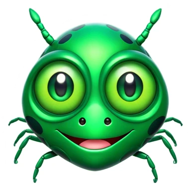 Cinematic Comical Green Bugdie Portrait Emoji, Head tilted dramatically with an exaggeratedly amused expression, featuring a striking, glossy emerald exoskeleton with bold patterns, wide, expressive multifaceted eyes filled with playful disbelief, Simplified yet hilariously expressive features, highly detailed, glowing with a slightly sassy glow, high shine, dramatic yet playful, stylized with an air of cheeky mischief, bright and endearing, soft glowing outline, capturing the essence of a spirited and over-the-top bug, so meme-worthy it feels like it could side-eye its way into internet fame instantly! sticker