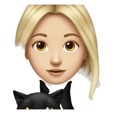 white girl with long brown hair and fluffy black cat sticker