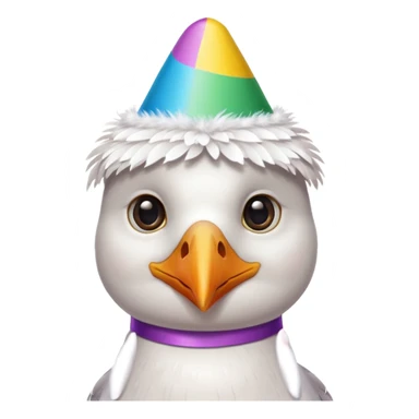 A seagull with a party hat, only the head zoomed in sticker
