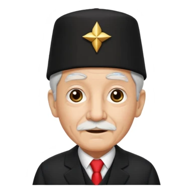 black suited old with fes hat sticker