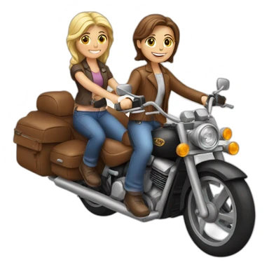 Motorcicle with a Man driving and 2 girls behind sticker