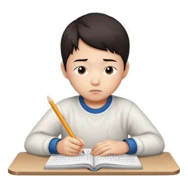 A Asian kid doing his math homework  sticker