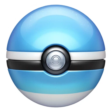 blue pokeball emoji, top half is a more saturated blue, bottom half is white, black stripe, with a white sheen, with a pearlescent finish, with a holographic shimmer effect sticker